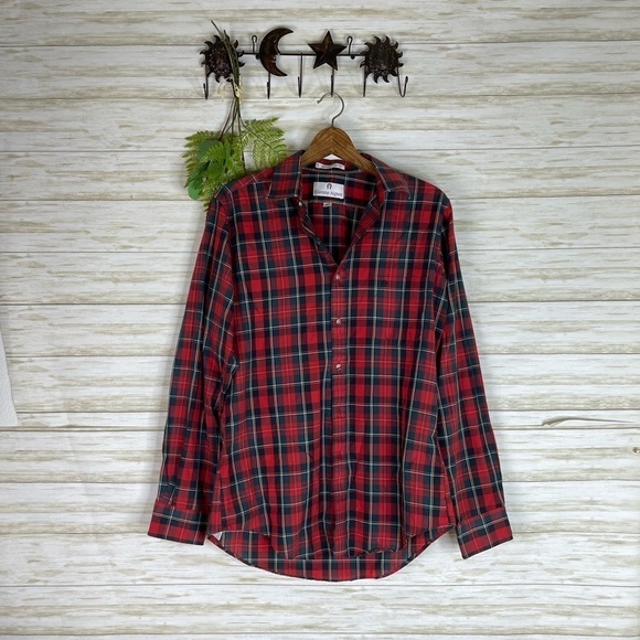 Vintage Etienne Aigner Red Plaid Button Down Shirt - Picture 1 of 5
